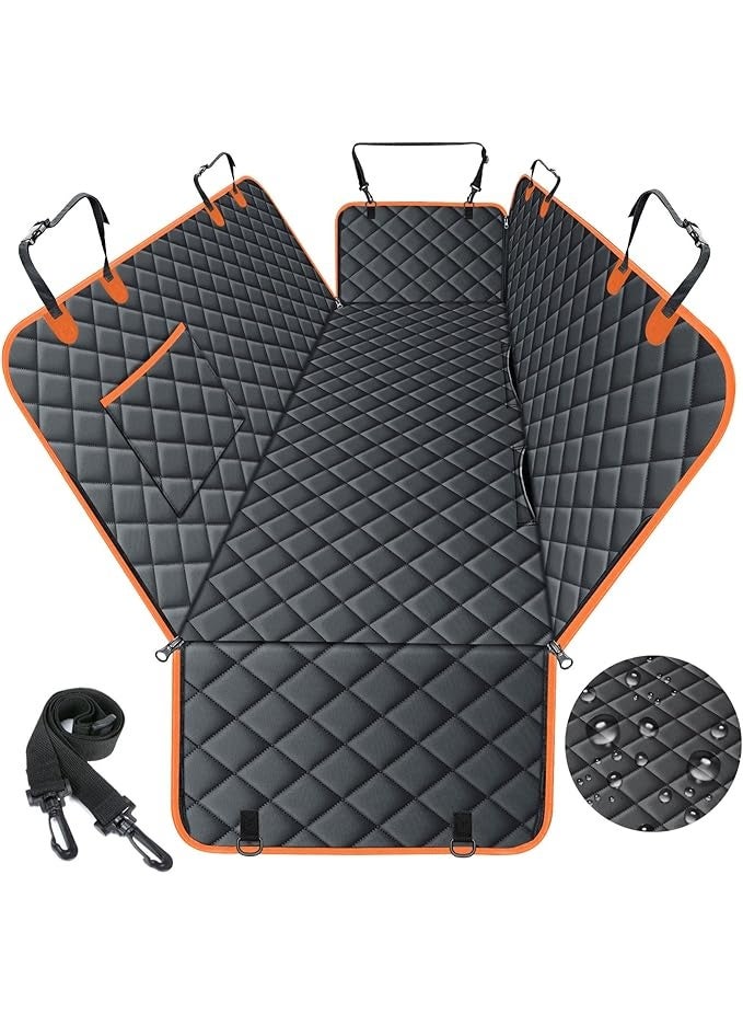 Dog Car Seat Cover, Durable Waterproof Scratch Proof Nonslip Dog Hammock, Back Seat Covers with Pocket for Cars SUVs and Trucks - L, Black/Orange - Image 1